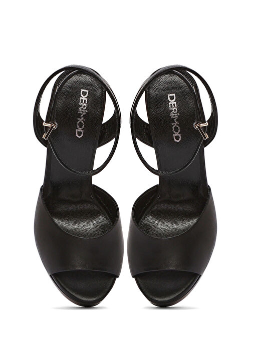 Kadın Siyah Bilekten Tokalı Platformlu Yüksek Kalın Topuklu Deri Sandalet 25SFD120518 - Görsel 9
