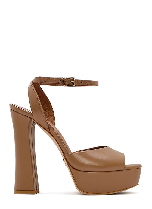 Kadın Taba Bilekten Tokalı Platformlu Yüksek Kalın Topuklu Deri Sandalet 25SFD120518 - Görsel 2