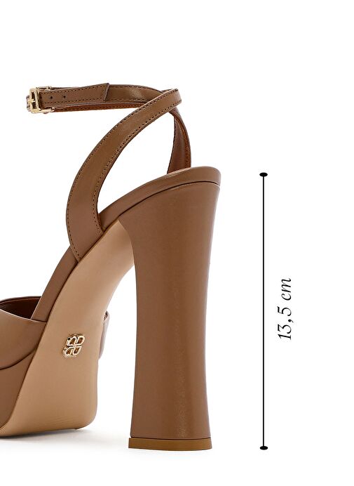 Kadın Taba Bilekten Tokalı Platformlu Yüksek Kalın Topuklu Deri Sandalet 25SFD120518 - Görsel 3