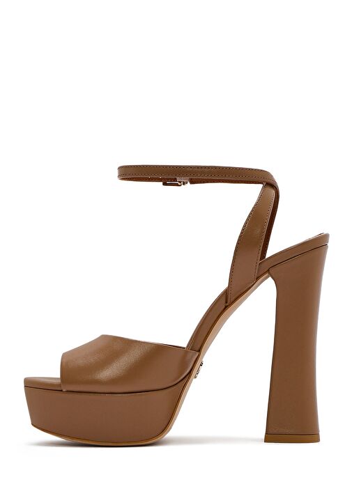 Kadın Taba Bilekten Tokalı Platformlu Yüksek Kalın Topuklu Deri Sandalet 25SFD120518 - Görsel 4