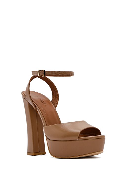 Kadın Taba Bilekten Tokalı Platformlu Yüksek Kalın Topuklu Deri Sandalet 25SFD120518 - Görsel 8