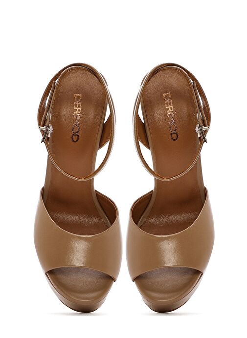 Kadın Taba Bilekten Tokalı Platformlu Yüksek Kalın Topuklu Deri Sandalet 25SFD120518 - Görsel 9