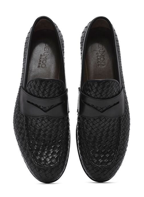 Erkek Siyah Örgü Deri Klasik Ayakkabı 25SFD601429 - Görsel 8