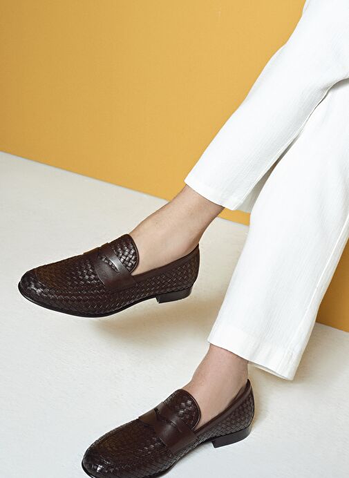 Erkek Kahverengi Örgü Deri Klasik Ayakkabı 25SFD601429 - Görsel 2