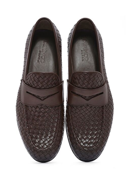 Erkek Kahverengi Örgü Deri Klasik Ayakkabı 25SFD601429 - Görsel 9
