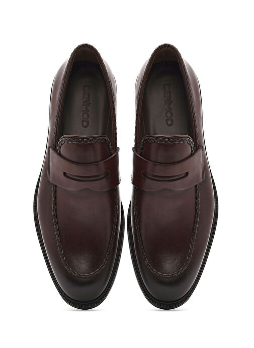 Erkek Kahverengi Deri Klasik Loafer 25SFD602118 - Görsel 8