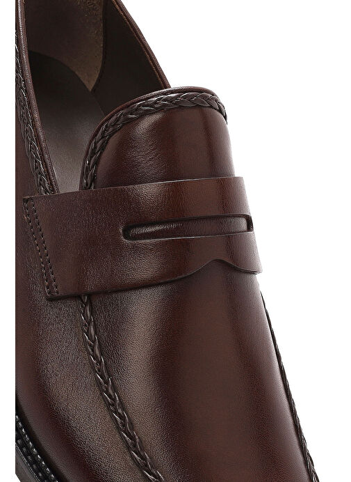 Erkek Kahverengi Deri Klasik Loafer 25SFD602118 - Görsel 9