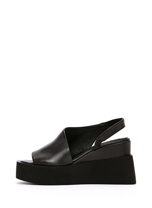 Kadın Siyah Dolgu Topuklu Deri Sandalet 25SFD200418 - Görsel 3