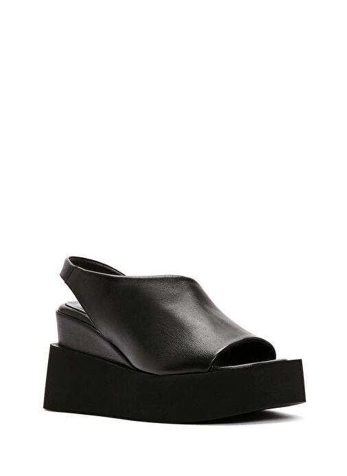 Kadın Siyah Dolgu Topuklu Deri Sandalet 25SFD200418 - Görsel 7