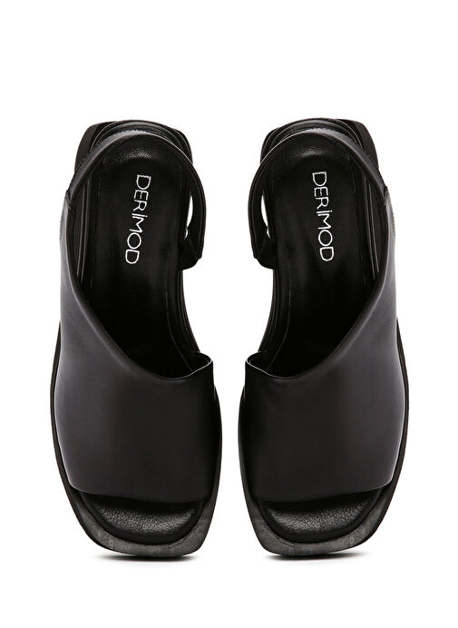 Kadın Siyah Dolgu Topuklu Deri Sandalet 25SFD200418 - Görsel 8
