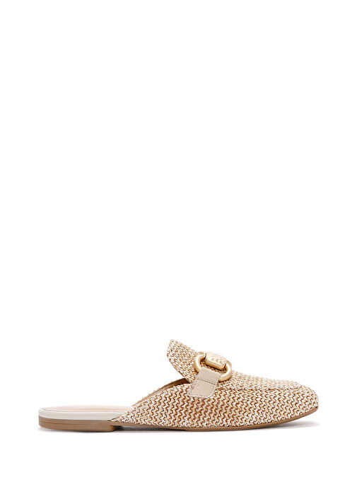 Kadın Bej Toka Detaylı Hasır Deri Terlik 25SFD2002M7 - Görsel 3