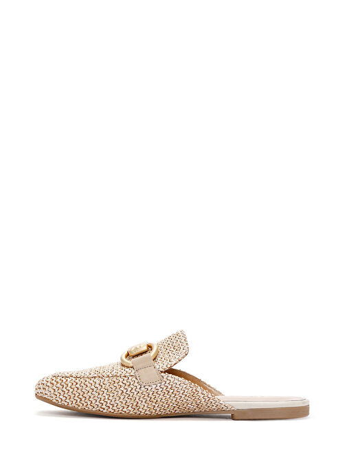 Kadın Bej Toka Detaylı Hasır Deri Terlik 25SFD2002M7 - Görsel 4