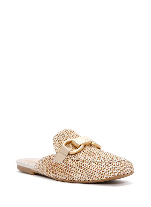 Kadın Bej Toka Detaylı Hasır Deri Terlik 25SFD2002M7 - Görsel 8