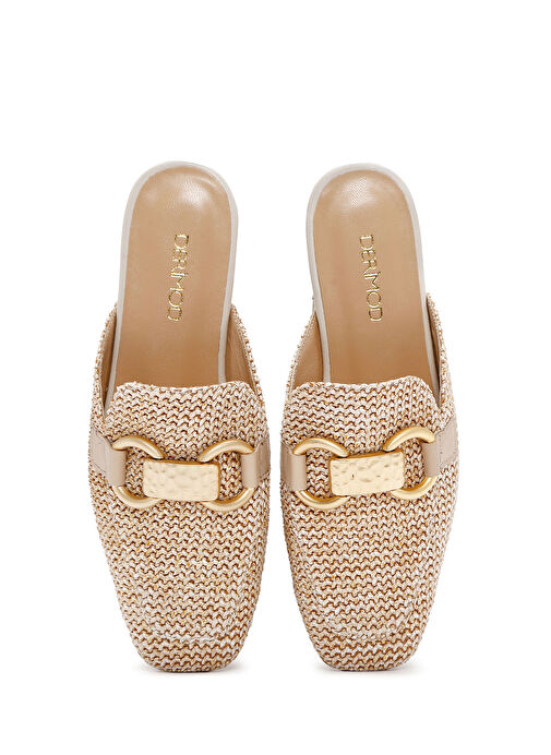 Kadın Bej Toka Detaylı Hasır Deri Terlik 25SFD2002M7 - Görsel 9