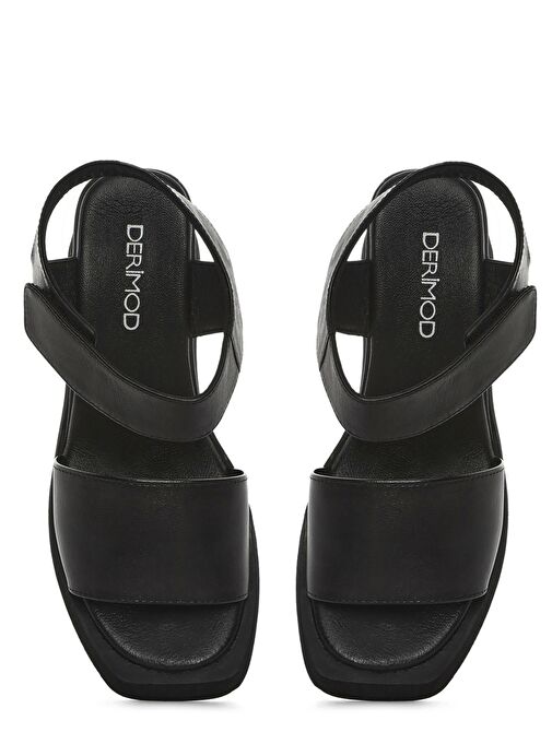 Kadın Siyah Bilekten Bantlı Dolgu Topuklu Deri Sandalet 25SFD201818 - Görsel 8