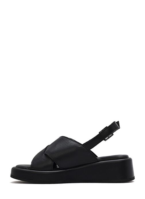 Kadın Siyah Bilekten Tokalı Kalın Tabanlı Deri Sandalet 25SFD201718 - Görsel 3