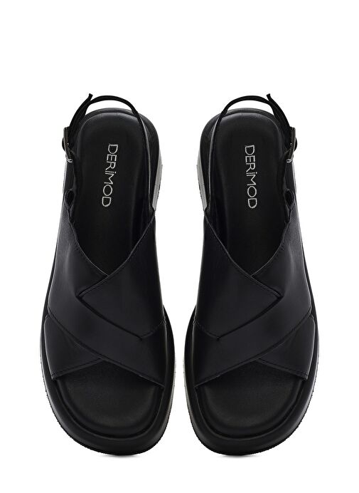 Kadın Siyah Bilekten Tokalı Kalın Tabanlı Deri Sandalet 25SFD201718 - Görsel 8