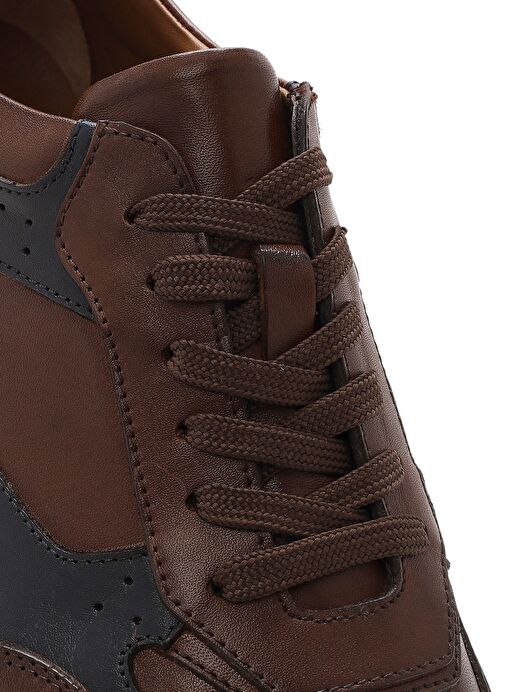 Erkek Taba Bağcıklı Deri Sneaker 25SFD603818 - Görsel 9