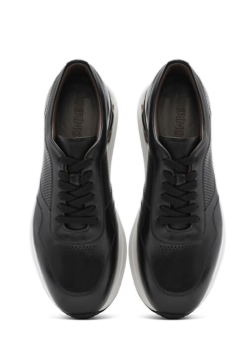 Erkek Siyah Bağcıklı Kalın Tabanlı Deri Sneaker 25SFD603718 - Görsel 8