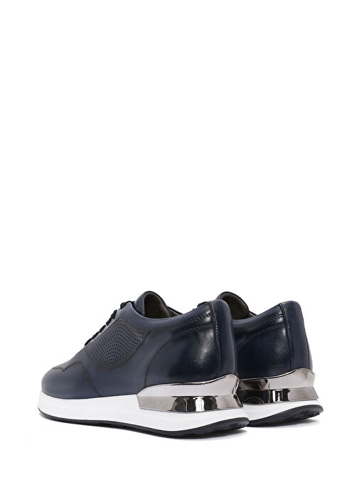 Erkek Lacivert Bağcıklı Kalın Tabanlı Deri Sneaker 25SFD603718 - Görsel 6