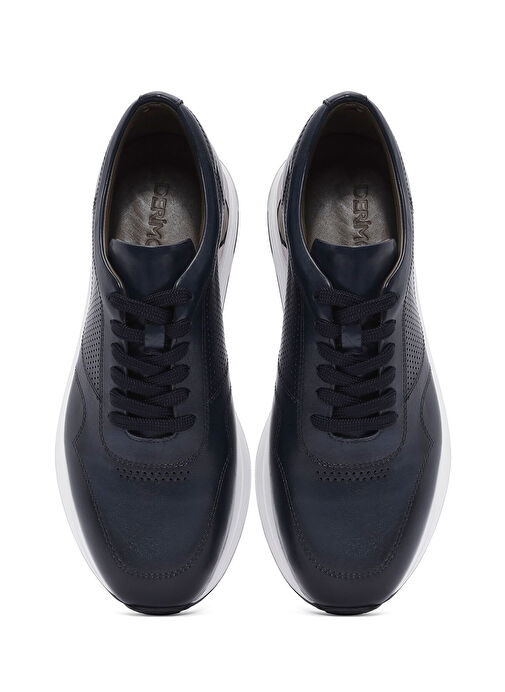 Erkek Lacivert Bağcıklı Kalın Tabanlı Deri Sneaker 25SFD603718 - Görsel 8