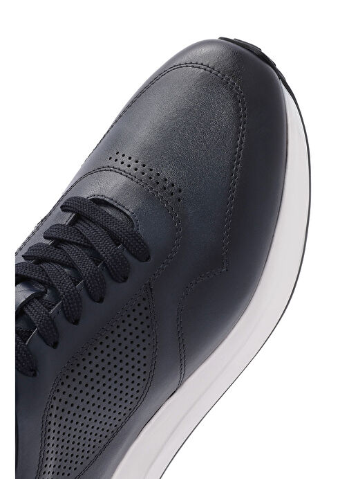 Erkek Lacivert Bağcıklı Kalın Tabanlı Deri Sneaker 25SFD603718 - Görsel 9