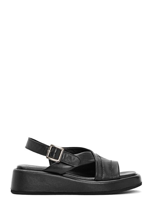 Kadın Siyah Bilekten Tokalı Kalın Tabanlı Deri Sandalet 25SFD201318 - Görsel 2