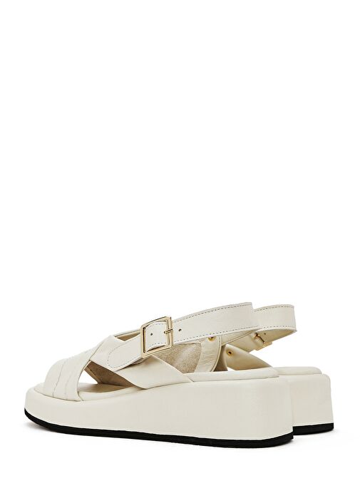 Kadın Bej Bilekten Tokalı Kalın Tabanlı Deri Sandalet 25SFD201318 - Görsel 6