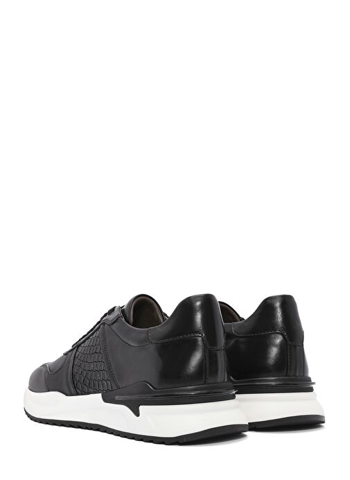 Erkek Siyah Bağcıklı Deri Casual Sneaker 25SFD603614 - Görsel 6