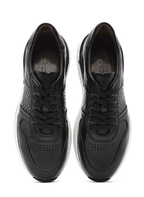 Erkek Siyah Bağcıklı Deri Casual Sneaker 25SFD603614 - Görsel 8