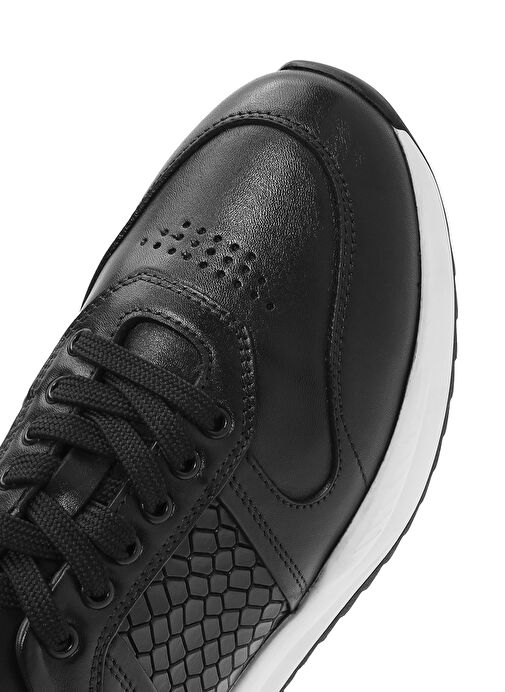 Erkek Siyah Bağcıklı Deri Casual Sneaker 25SFD603614 - Görsel 9