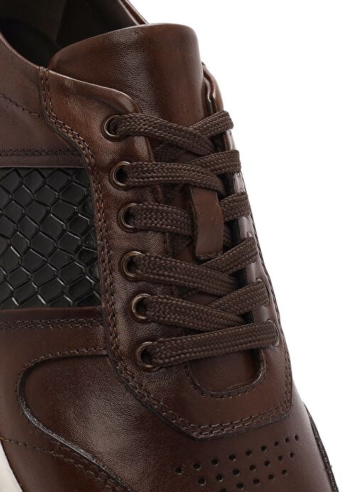Erkek Taba Bağcıklı Deri Casual Sneaker 25SFD603614 - Görsel 9