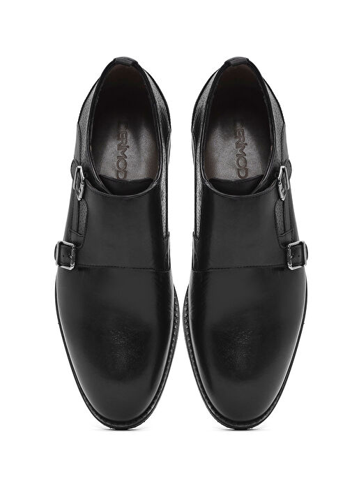 Erkek Siyah Çift Tokalı Deri Casual Ayakkabı 25SFD603318 - Görsel 8