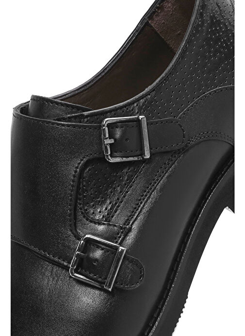 Erkek Siyah Çift Tokalı Deri Casual Ayakkabı 25SFD603318 - Görsel 9