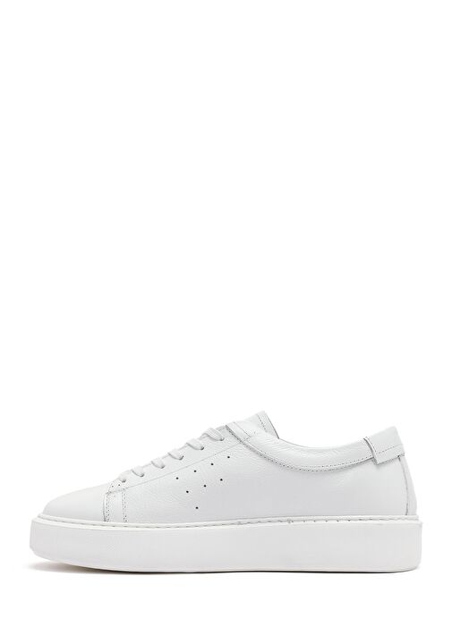 Erkek Beyaz Bağcıklı Kalın Tabanlı Deri Sneaker 25SFD7001FT - Görsel 3