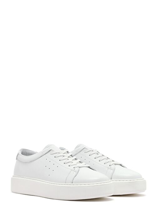 Erkek Beyaz Bağcıklı Kalın Tabanlı Deri Sneaker 25SFD7001FT - Görsel 4
