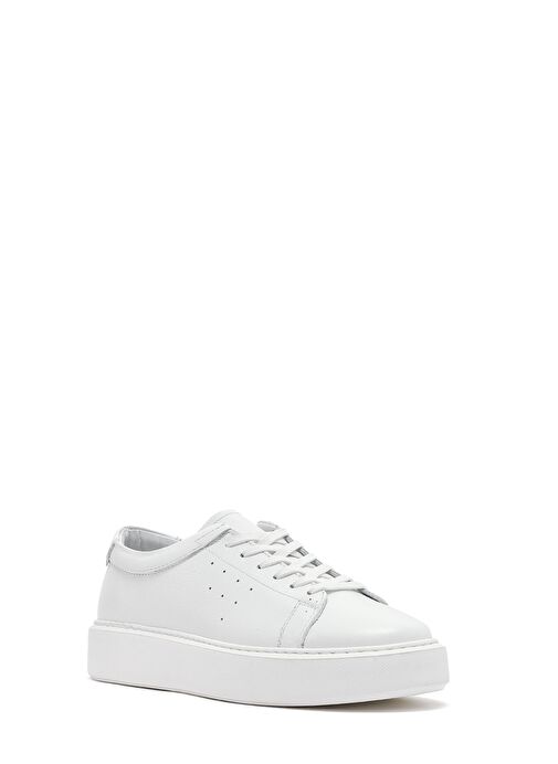 Erkek Beyaz Bağcıklı Kalın Tabanlı Deri Sneaker 25SFD7001FT - Görsel 7