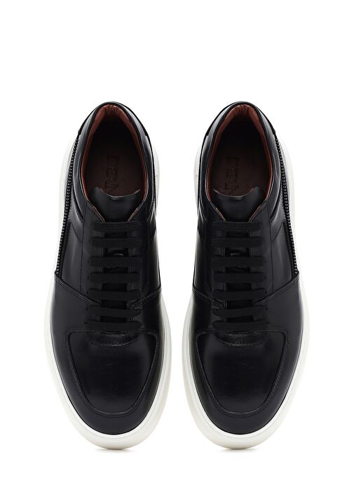Erkek Siyah Bağcıklı Kalın Tabanlı Deri Sneaker 25SFD724218 - Görsel 8