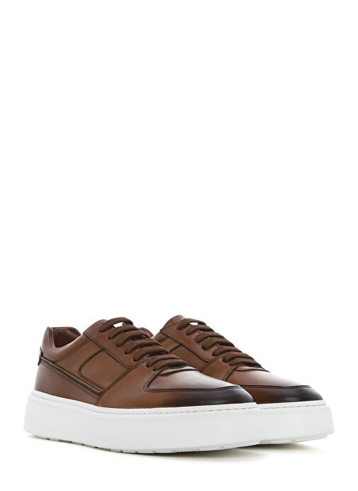 Erkek Taba Bağcıklı Kalın Tabanlı Deri Sneaker 25SFD724218 - Görsel 4