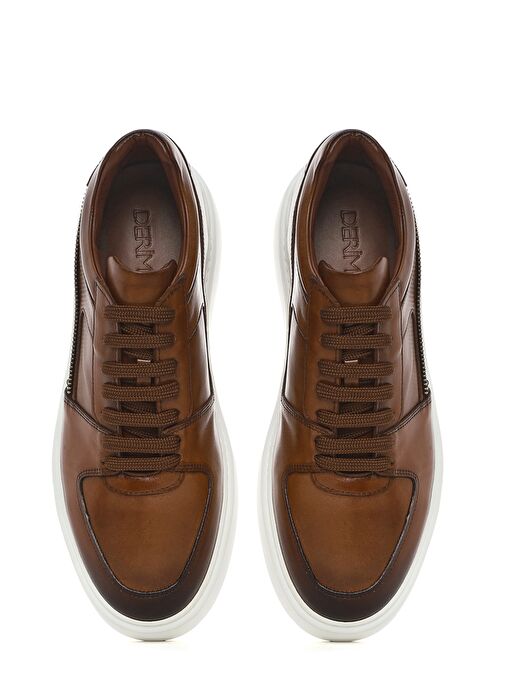 Erkek Taba Bağcıklı Kalın Tabanlı Deri Sneaker 25SFD724218 - Görsel 8