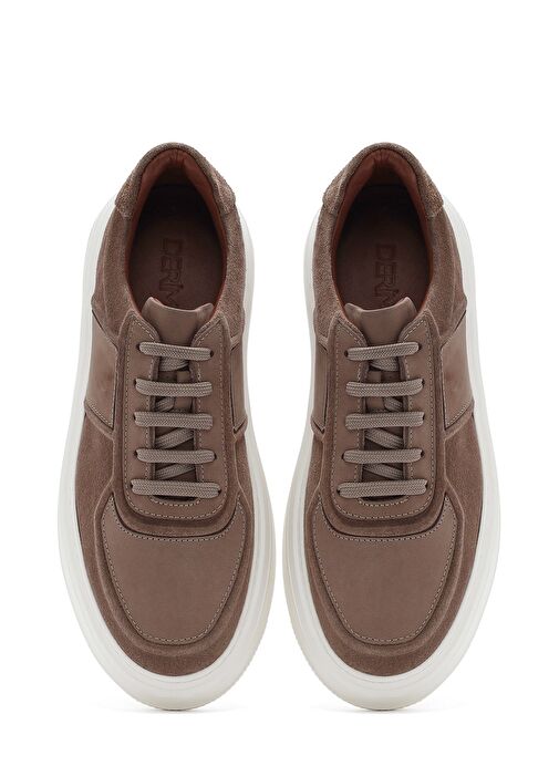 Erkek Bej Bağcıklı Kalın Tabanlı Süet Deri Sneaker 25SFD724310 - Görsel 8