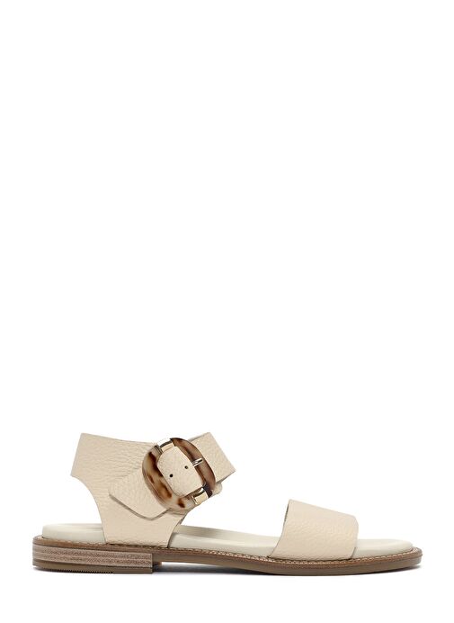 Kadın Krem Tokalı Deri Sandalet 25SFD2011FT - Görsel 2