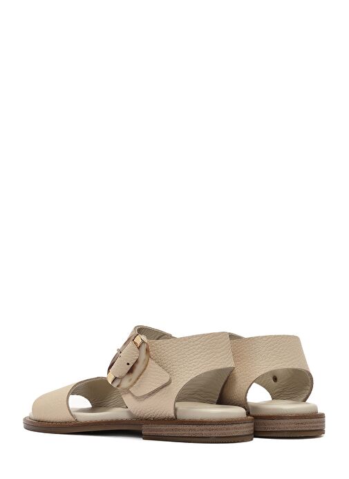 Kadın Krem Tokalı Deri Sandalet 25SFD2011FT - Görsel 6
