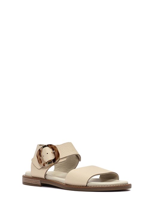 Kadın Krem Tokalı Deri Sandalet 25SFD2011FT - Görsel 7