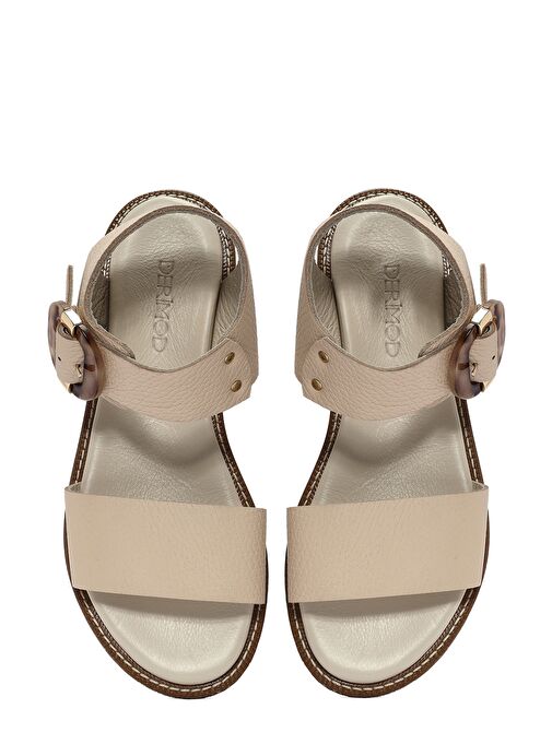 Kadın Krem Tokalı Deri Sandalet 25SFD2011FT - Görsel 8