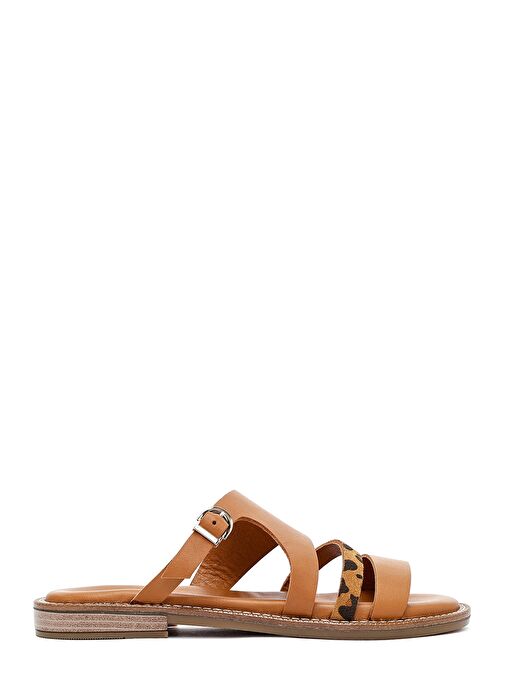 Kadın Taba Leopar Desenli Deri Terlik 25SFD200814 - Görsel 2