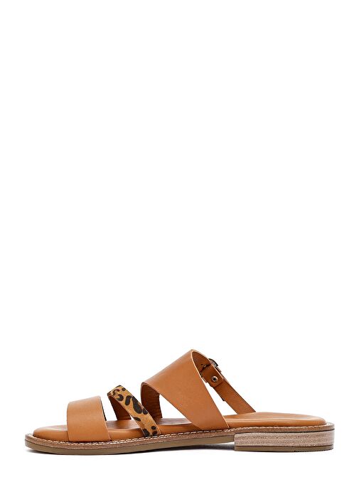 Kadın Taba Leopar Desenli Deri Terlik 25SFD200814 - Görsel 3