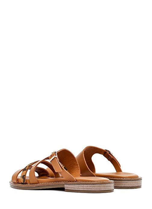 Kadın Taba Leopar Desenli Deri Terlik 25SFD200814 - Görsel 6