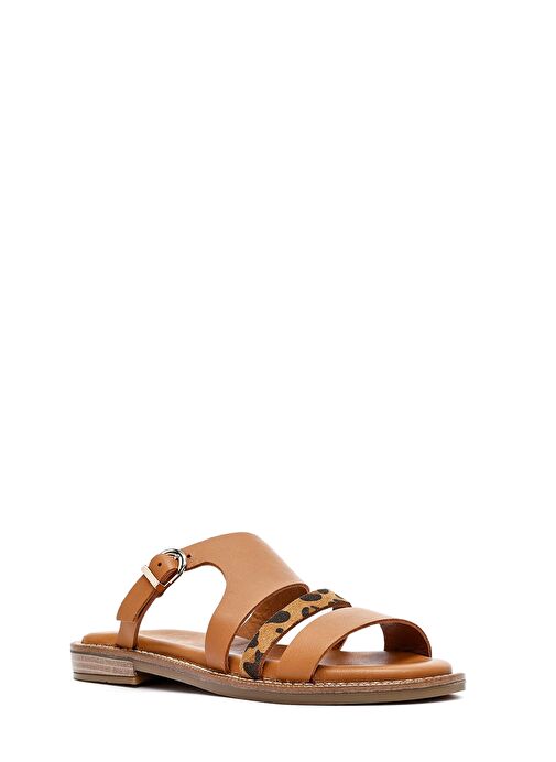 Kadın Taba Leopar Desenli Deri Terlik 25SFD200814 - Görsel 7