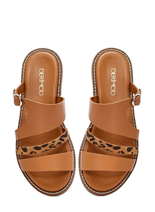 Kadın Taba Leopar Desenli Deri Terlik 25SFD200814 - Görsel 8